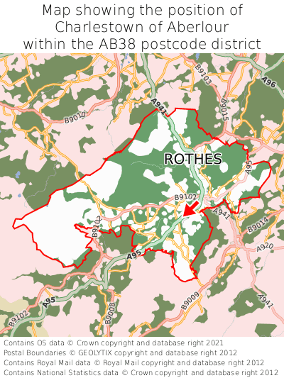 Map showing location of Charlestown of Aberlour within AB38