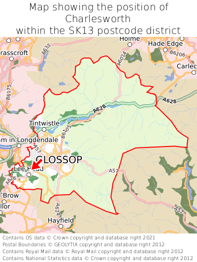 Map showing location of Charlesworth within SK13