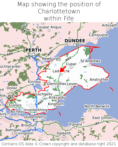 Map showing location of Charlottetown within Fife