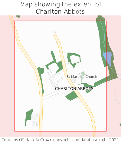 Map showing extent of Charlton Abbots as bounding box
