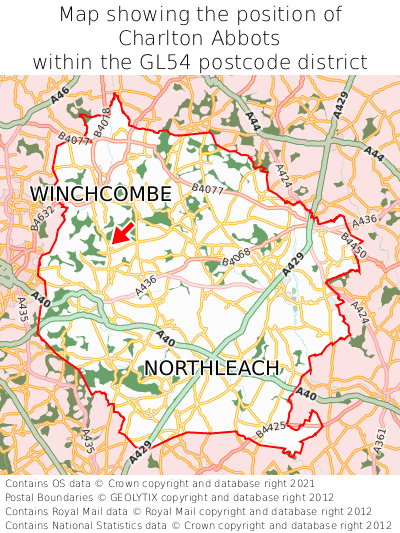 Map showing location of Charlton Abbots within GL54