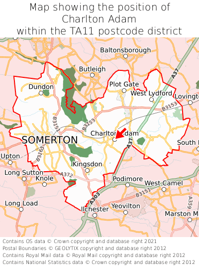Map showing location of Charlton Adam within TA11