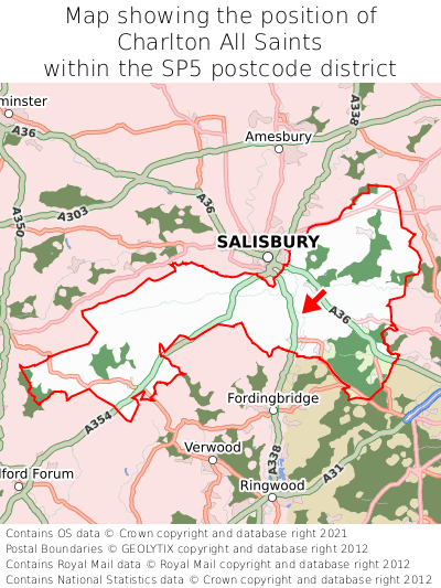 Map showing location of Charlton All Saints within SP5