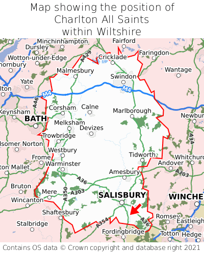 Map showing location of Charlton All Saints within Wiltshire