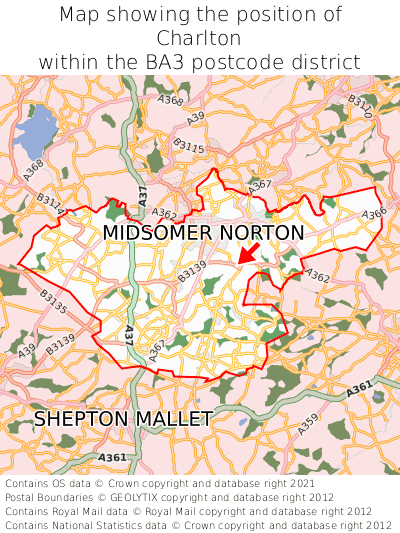 Map showing location of Charlton within BA3