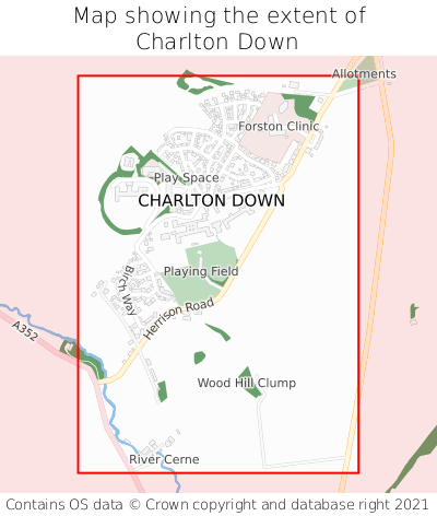 Map showing extent of Charlton Down as bounding box
