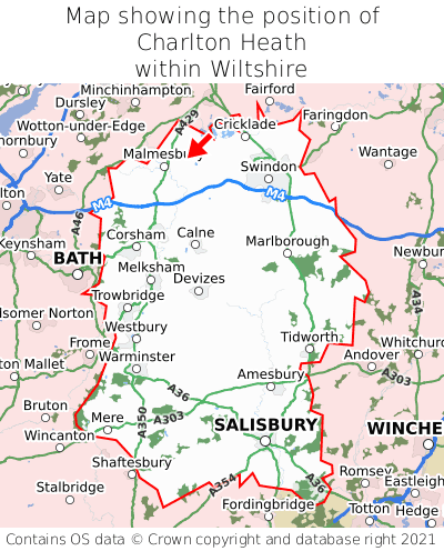 Map showing location of Charlton Heath within Wiltshire