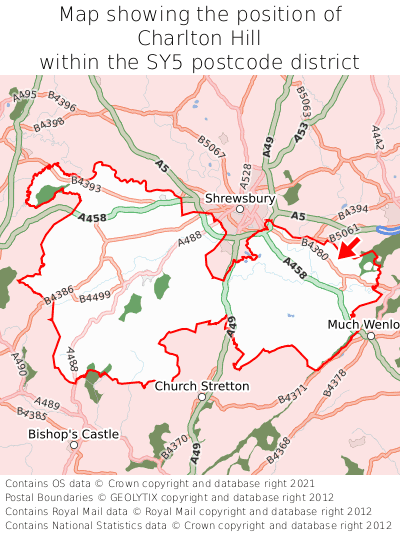 Map showing location of Charlton Hill within SY5