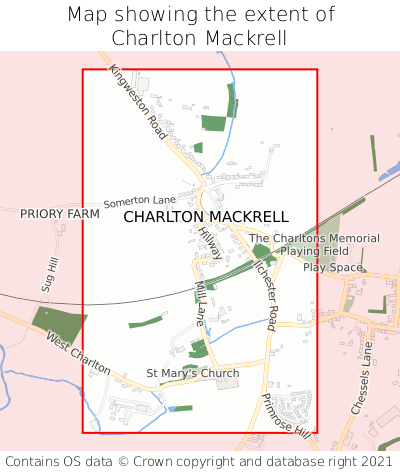 Map showing extent of Charlton Mackrell as bounding box