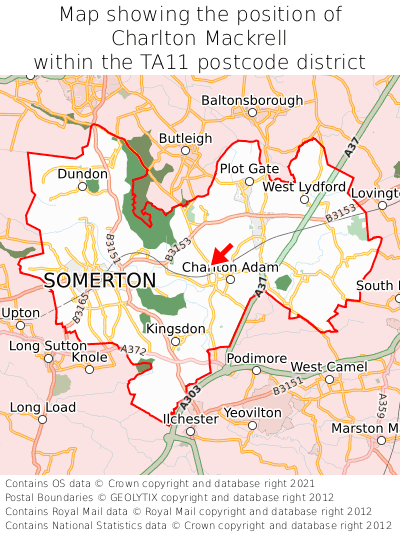 Map showing location of Charlton Mackrell within TA11