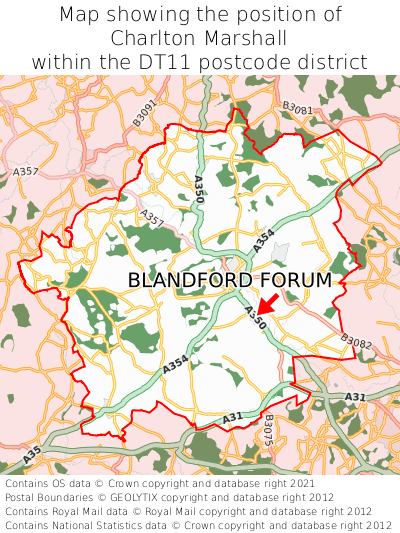 Map showing location of Charlton Marshall within DT11