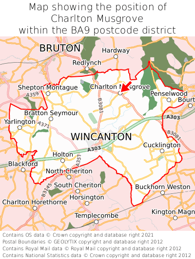 Map showing location of Charlton Musgrove within BA9