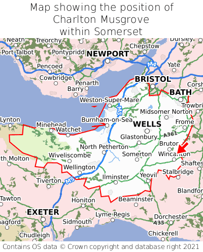 Map showing location of Charlton Musgrove within Somerset