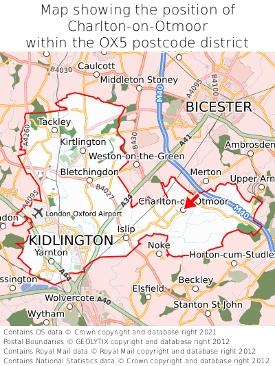 Map showing location of Charlton-on-Otmoor within OX5