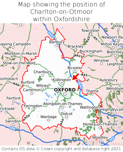 Map showing location of Charlton-on-Otmoor within Oxfordshire