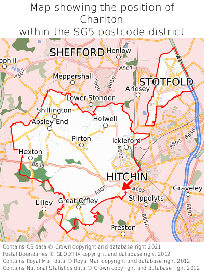 Map showing location of Charlton within SG5