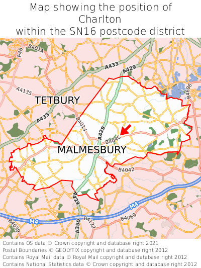 Map showing location of Charlton within SN16