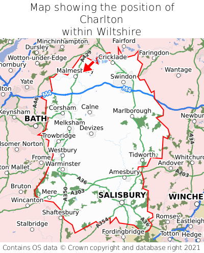 Map showing location of Charlton within Wiltshire