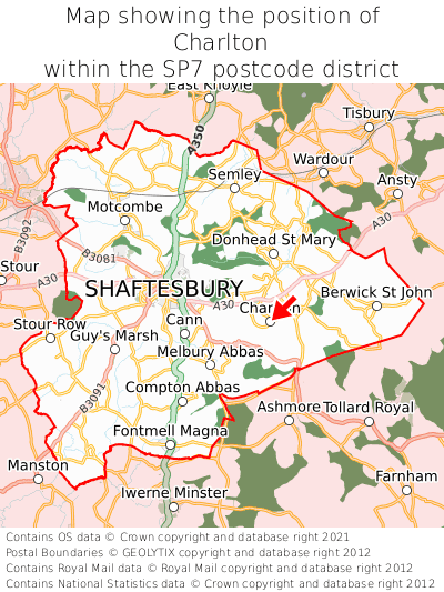 Map showing location of Charlton within SP7