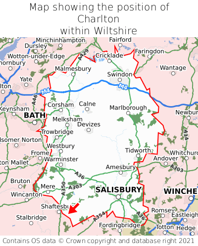 Map showing location of Charlton within Wiltshire