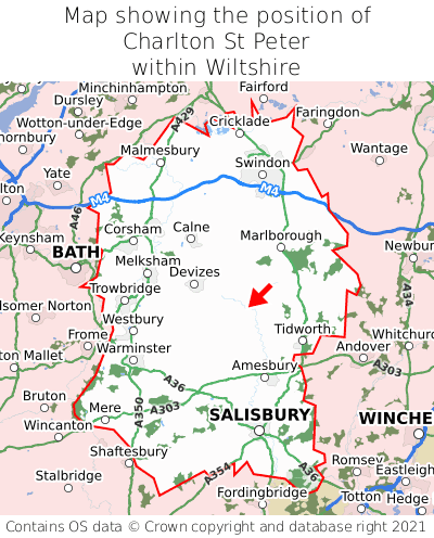 Map showing location of Charlton St Peter within Wiltshire