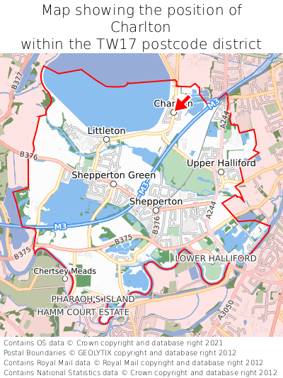 Map showing location of Charlton within TW17