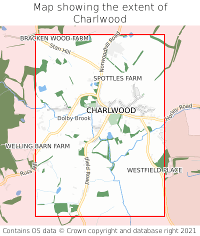 Map showing extent of Charlwood as bounding box