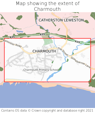 Map showing extent of Charmouth as bounding box