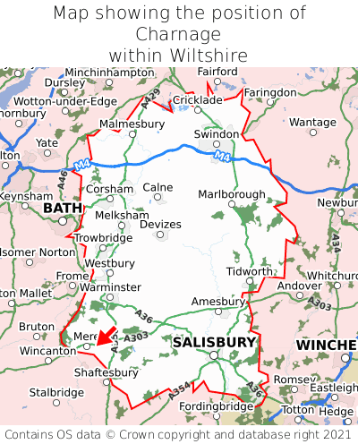 Map showing location of Charnage within Wiltshire