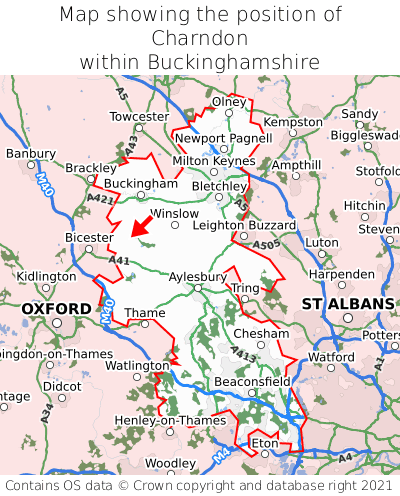 Map showing location of Charndon within Buckinghamshire
