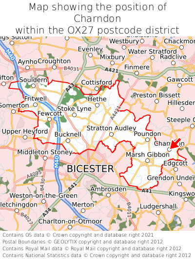 Map showing location of Charndon within OX27