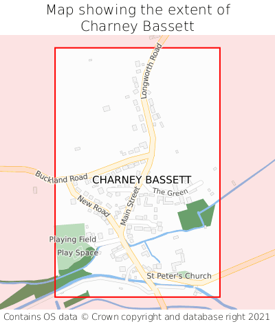 Map showing extent of Charney Bassett as bounding box