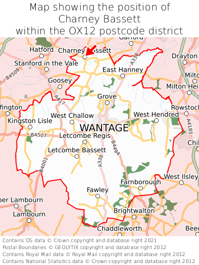 Map showing location of Charney Bassett within OX12