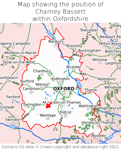 Map showing location of Charney Bassett within Oxfordshire
