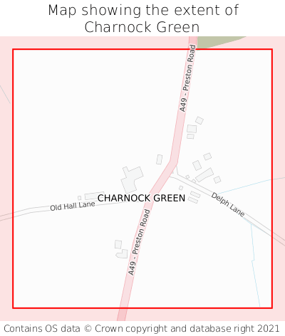 Map showing extent of Charnock Green as bounding box