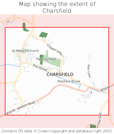 Map showing extent of Charsfield as bounding box
