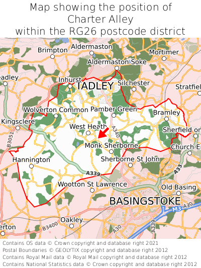 Map showing location of Charter Alley within RG26