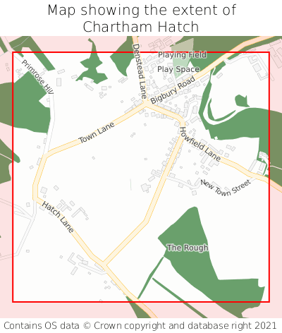 Map showing extent of Chartham Hatch as bounding box