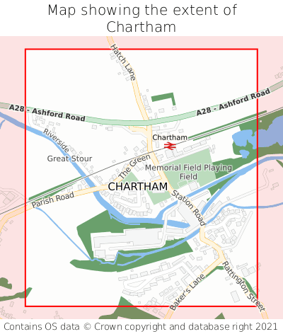 Map showing extent of Chartham as bounding box
