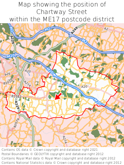 Map showing location of Chartway Street within ME17