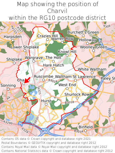 Map showing location of Charvil within RG10