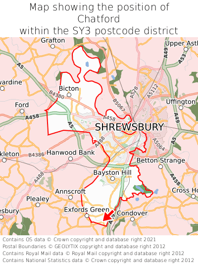 Map showing location of Chatford within SY3