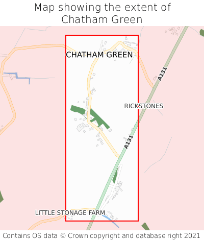 Map showing extent of Chatham Green as bounding box