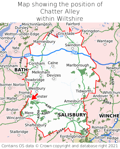 Map showing location of Chatter Alley within Wiltshire