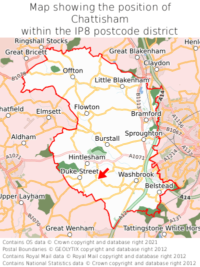 Map showing location of Chattisham within IP8