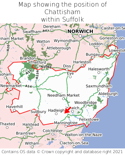 Map showing location of Chattisham within Suffolk