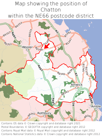 Map showing location of Chatton within NE66