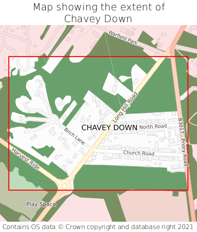 Map showing extent of Chavey Down as bounding box