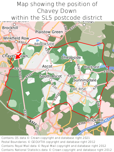 Map showing location of Chavey Down within SL5