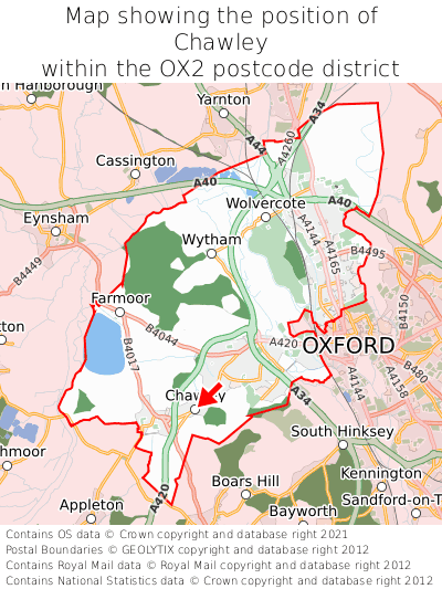 Map showing location of Chawley within OX2
